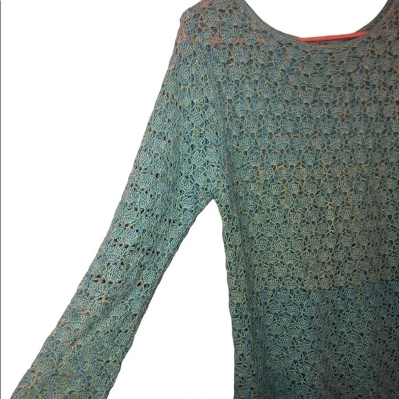 Vintage Handmade Crochet Aqua knit sweater mermaid Fairycore boho Western vibes - Picture 2 of 3